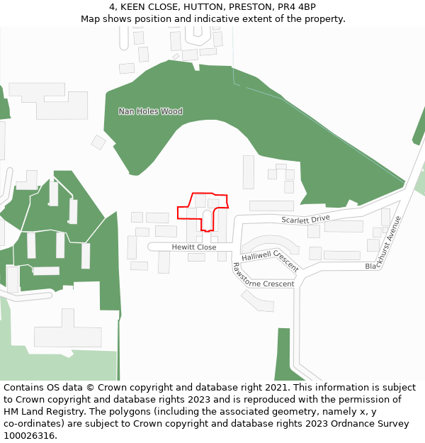 4, KEEN CLOSE, HUTTON, PRESTON, PR4 4BP: Location map and indicative extent of plot