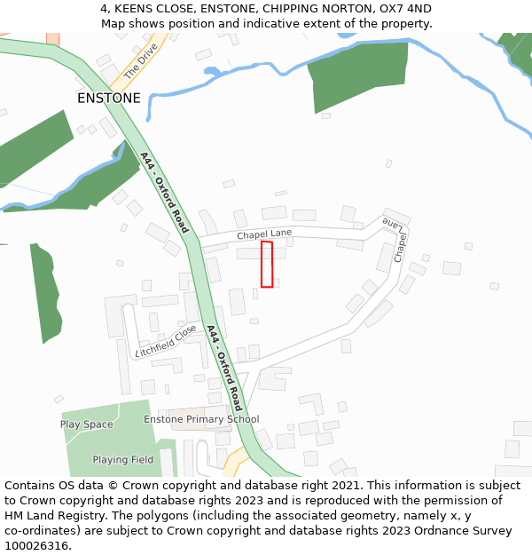 4, KEENS CLOSE, ENSTONE, CHIPPING NORTON, OX7 4ND: Location map and indicative extent of plot