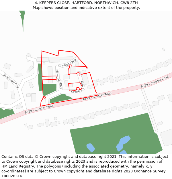 4, KEEPERS CLOSE, HARTFORD, NORTHWICH, CW8 2ZH: Location map and indicative extent of plot