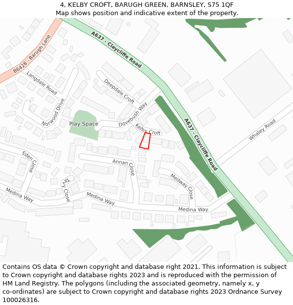 4, KELBY CROFT, BARUGH GREEN, BARNSLEY, S75 1QF: Location map and indicative extent of plot