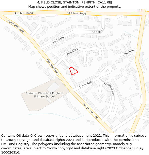 4, KELD CLOSE, STAINTON, PENRITH, CA11 0EJ: Location map and indicative extent of plot