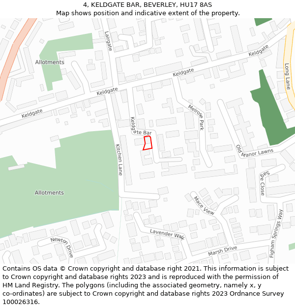 4, KELDGATE BAR, BEVERLEY, HU17 8AS: Location map and indicative extent of plot