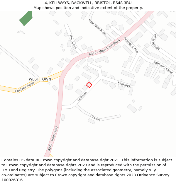 4, KELLWAYS, BACKWELL, BRISTOL, BS48 3BU: Location map and indicative extent of plot