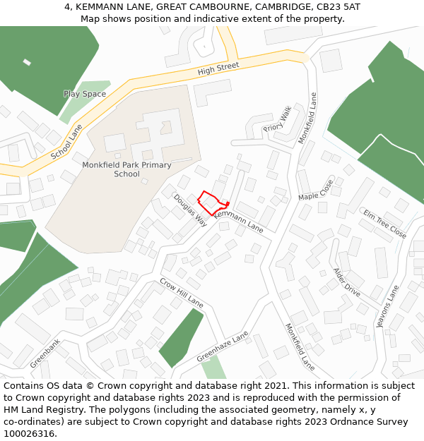 4, KEMMANN LANE, GREAT CAMBOURNE, CAMBRIDGE, CB23 5AT: Location map and indicative extent of plot