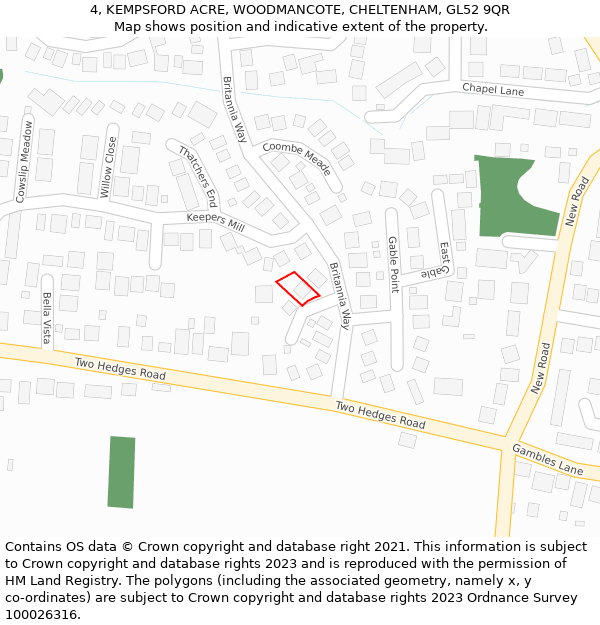 4, KEMPSFORD ACRE, WOODMANCOTE, CHELTENHAM, GL52 9QR: Location map and indicative extent of plot