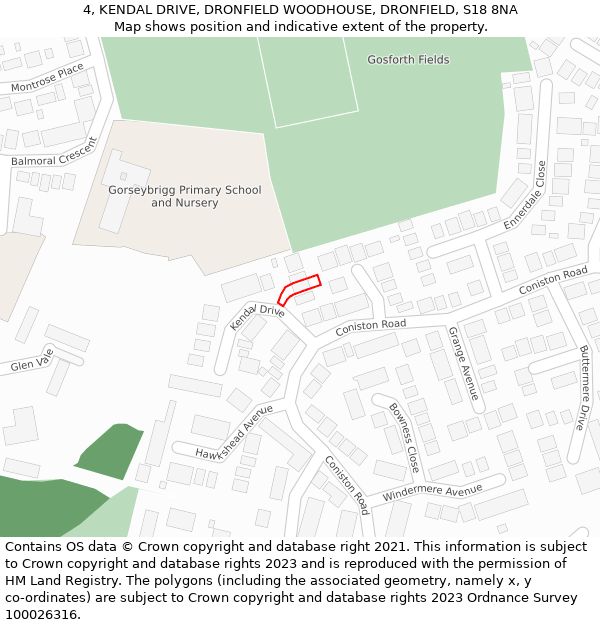 4, KENDAL DRIVE, DRONFIELD WOODHOUSE, DRONFIELD, S18 8NA: Location map and indicative extent of plot