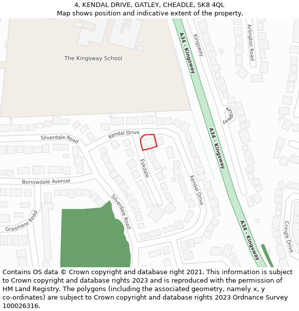 4, KENDAL DRIVE, GATLEY, CHEADLE, SK8 4QL: Location map and indicative extent of plot