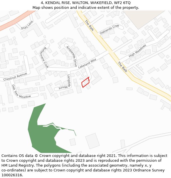 4, KENDAL RISE, WALTON, WAKEFIELD, WF2 6TQ: Location map and indicative extent of plot