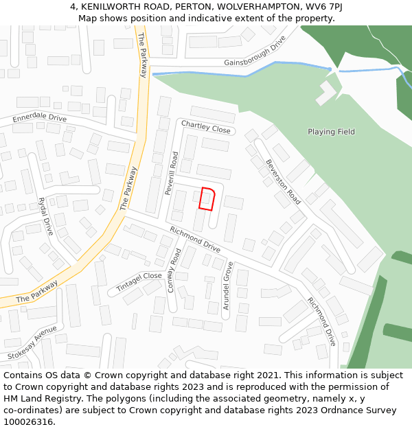 4, KENILWORTH ROAD, PERTON, WOLVERHAMPTON, WV6 7PJ: Location map and indicative extent of plot