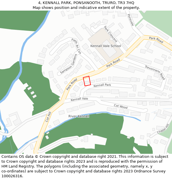 4, KENNALL PARK, PONSANOOTH, TRURO, TR3 7HQ: Location map and indicative extent of plot