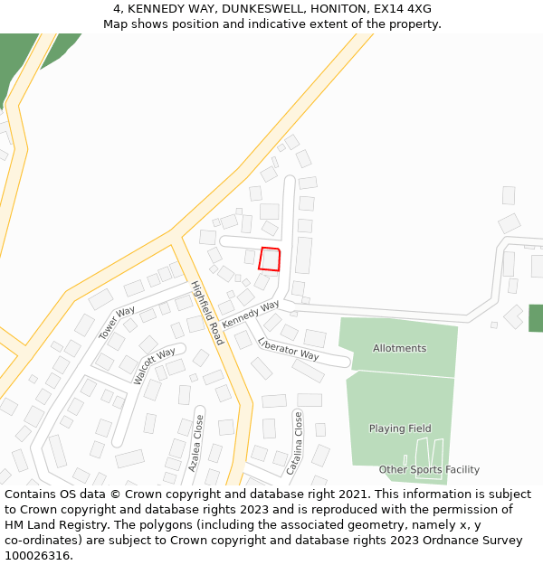 4, KENNEDY WAY, DUNKESWELL, HONITON, EX14 4XG: Location map and indicative extent of plot