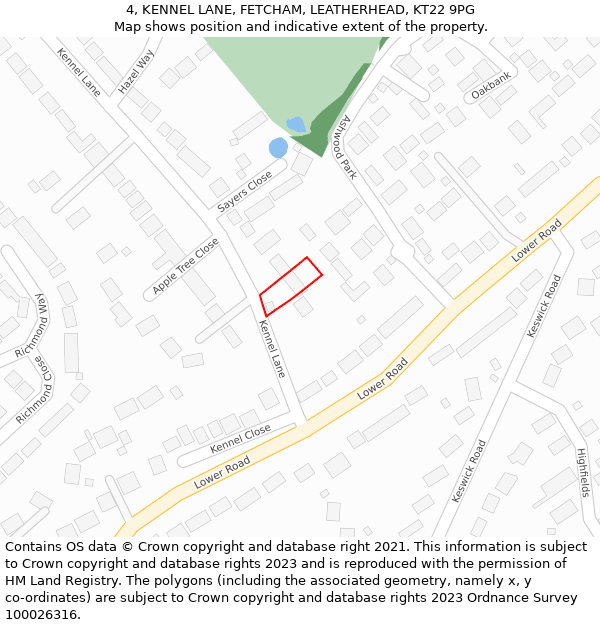 4, KENNEL LANE, FETCHAM, LEATHERHEAD, KT22 9PG: Location map and indicative extent of plot