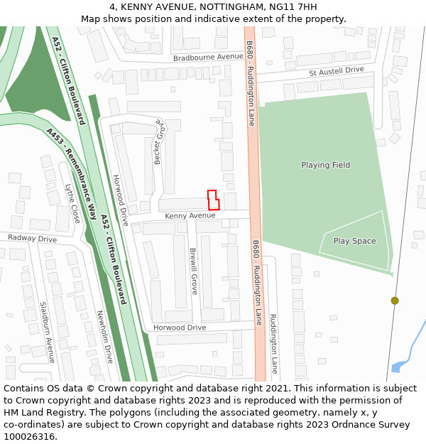 4, KENNY AVENUE, NOTTINGHAM, NG11 7HH: Location map and indicative extent of plot