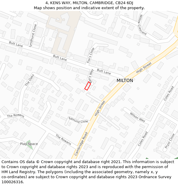 4, KENS WAY, MILTON, CAMBRIDGE, CB24 6DJ: Location map and indicative extent of plot