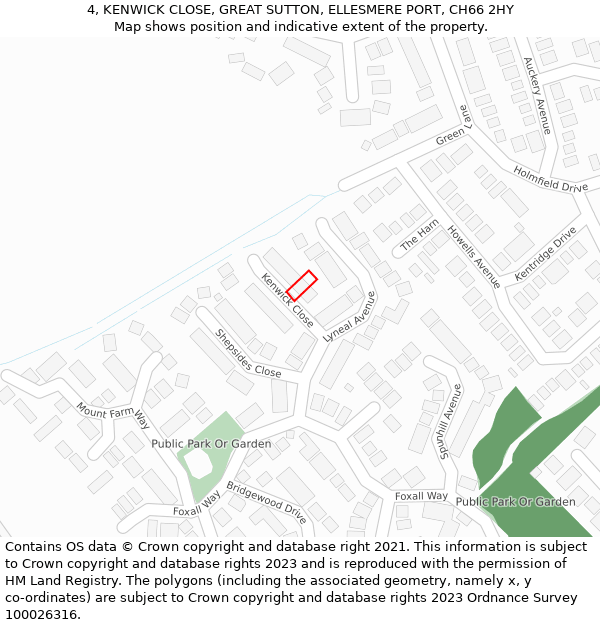 4, KENWICK CLOSE, GREAT SUTTON, ELLESMERE PORT, CH66 2HY: Location map and indicative extent of plot