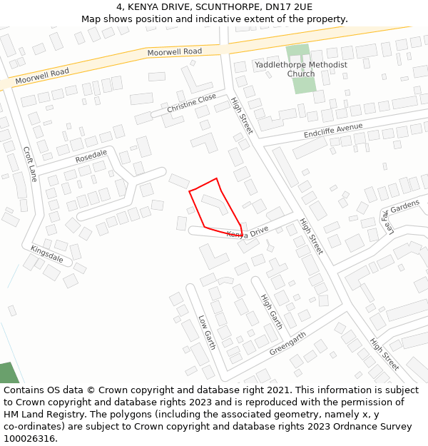 4, KENYA DRIVE, SCUNTHORPE, DN17 2UE: Location map and indicative extent of plot