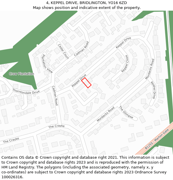 4, KEPPEL DRIVE, BRIDLINGTON, YO16 6ZD: Location map and indicative extent of plot