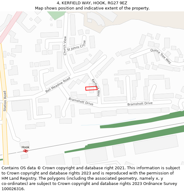 4, KERFIELD WAY, HOOK, RG27 9EZ: Location map and indicative extent of plot