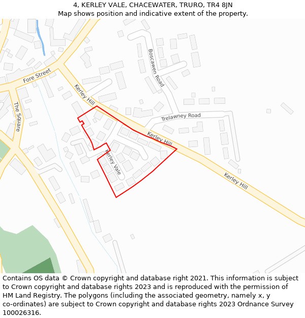 4, KERLEY VALE, CHACEWATER, TRURO, TR4 8JN: Location map and indicative extent of plot