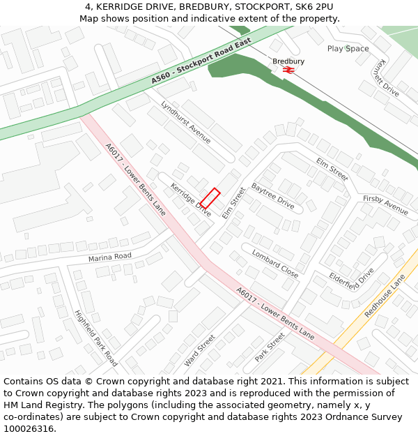 4, KERRIDGE DRIVE, BREDBURY, STOCKPORT, SK6 2PU: Location map and indicative extent of plot