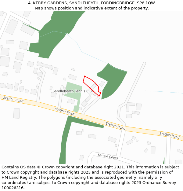 4, KERRY GARDENS, SANDLEHEATH, FORDINGBRIDGE, SP6 1QW: Location map and indicative extent of plot