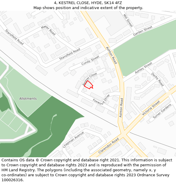 4, KESTREL CLOSE, HYDE, SK14 4FZ: Location map and indicative extent of plot