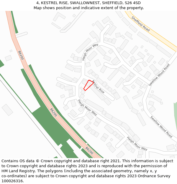 4, KESTREL RISE, SWALLOWNEST, SHEFFIELD, S26 4SD: Location map and indicative extent of plot