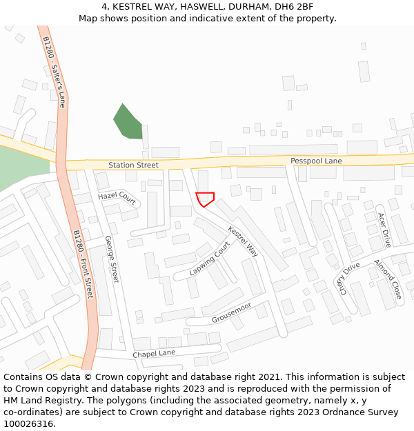 4, KESTREL WAY, HASWELL, DURHAM, DH6 2BF: Location map and indicative extent of plot