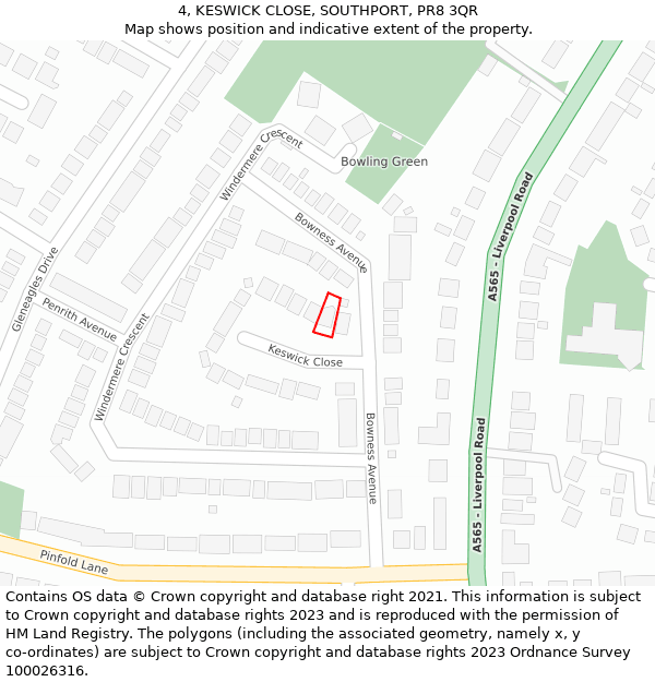 4, KESWICK CLOSE, SOUTHPORT, PR8 3QR: Location map and indicative extent of plot