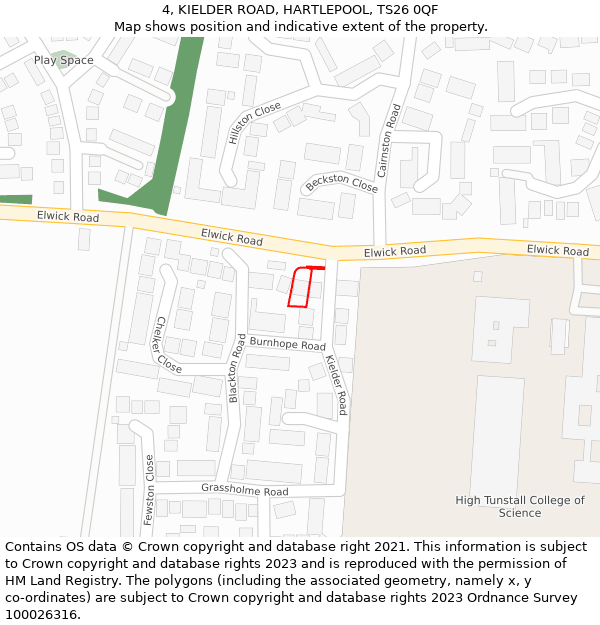 4, KIELDER ROAD, HARTLEPOOL, TS26 0QF: Location map and indicative extent of plot