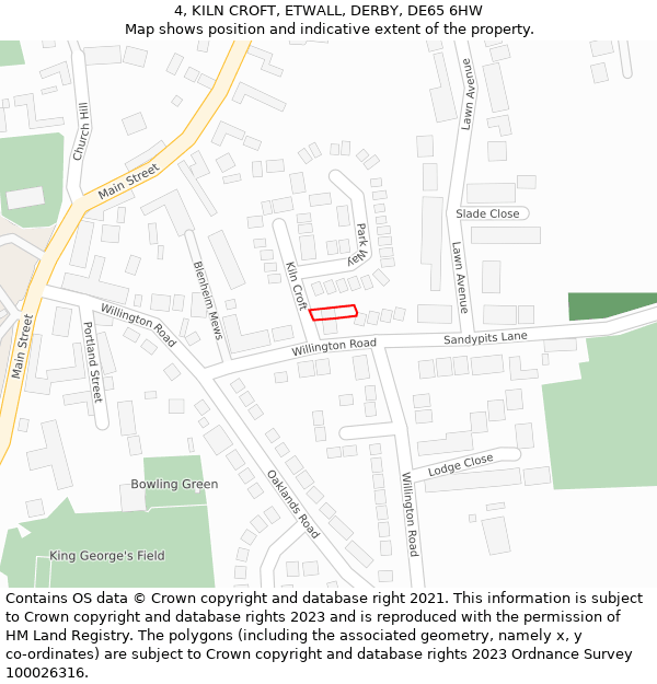 4, KILN CROFT, ETWALL, DERBY, DE65 6HW: Location map and indicative extent of plot