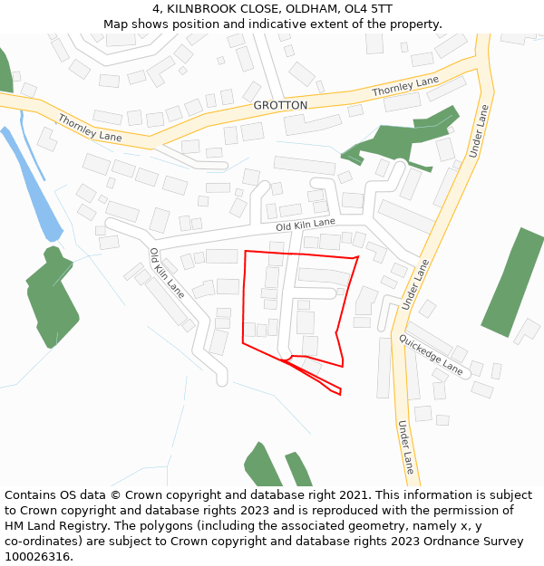 4, KILNBROOK CLOSE, OLDHAM, OL4 5TT: Location map and indicative extent of plot