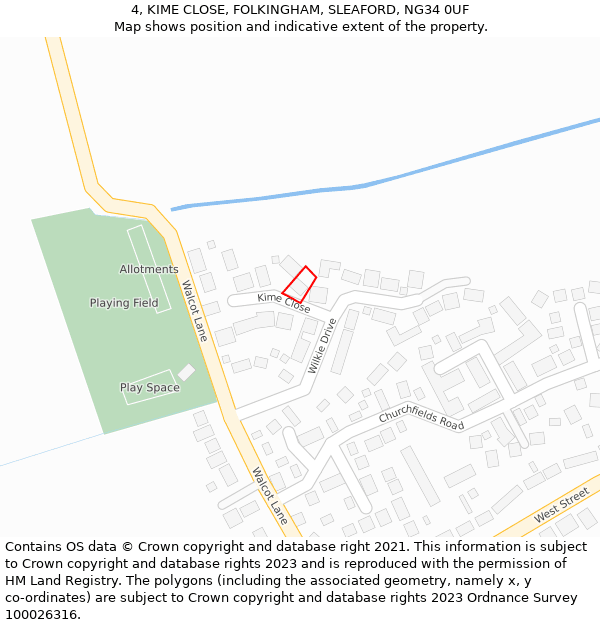 4, KIME CLOSE, FOLKINGHAM, SLEAFORD, NG34 0UF: Location map and indicative extent of plot