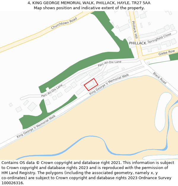 4, KING GEORGE MEMORIAL WALK, PHILLACK, HAYLE, TR27 5AA: Location map and indicative extent of plot