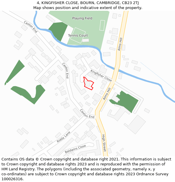 4, KINGFISHER CLOSE, BOURN, CAMBRIDGE, CB23 2TJ: Location map and indicative extent of plot