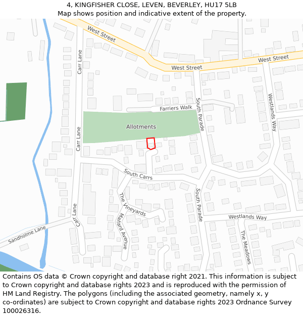 4, KINGFISHER CLOSE, LEVEN, BEVERLEY, HU17 5LB: Location map and indicative extent of plot