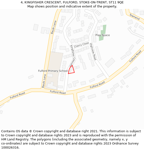 4, KINGFISHER CRESCENT, FULFORD, STOKE-ON-TRENT, ST11 9QE: Location map and indicative extent of plot