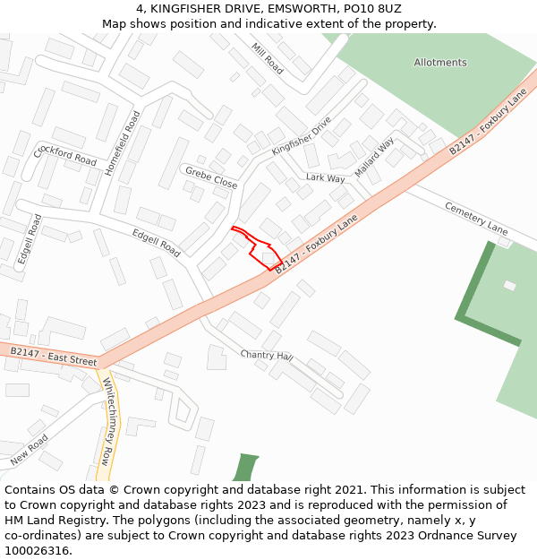 4, KINGFISHER DRIVE, EMSWORTH, PO10 8UZ: Location map and indicative extent of plot