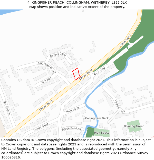 4, KINGFISHER REACH, COLLINGHAM, WETHERBY, LS22 5LX: Location map and indicative extent of plot