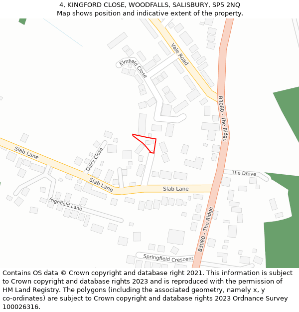 4, KINGFORD CLOSE, WOODFALLS, SALISBURY, SP5 2NQ: Location map and indicative extent of plot