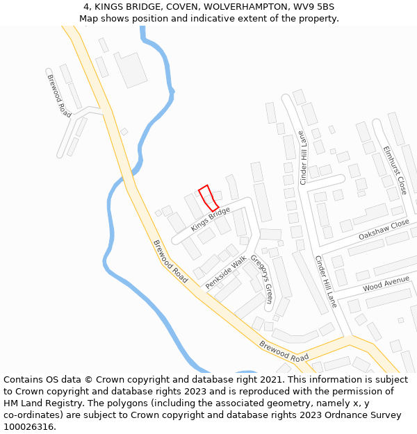 4, KINGS BRIDGE, COVEN, WOLVERHAMPTON, WV9 5BS: Location map and indicative extent of plot