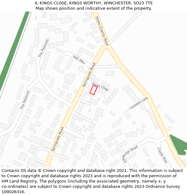 4, KINGS CLOSE, KINGS WORTHY, WINCHESTER, SO23 7TE: Location map and indicative extent of plot