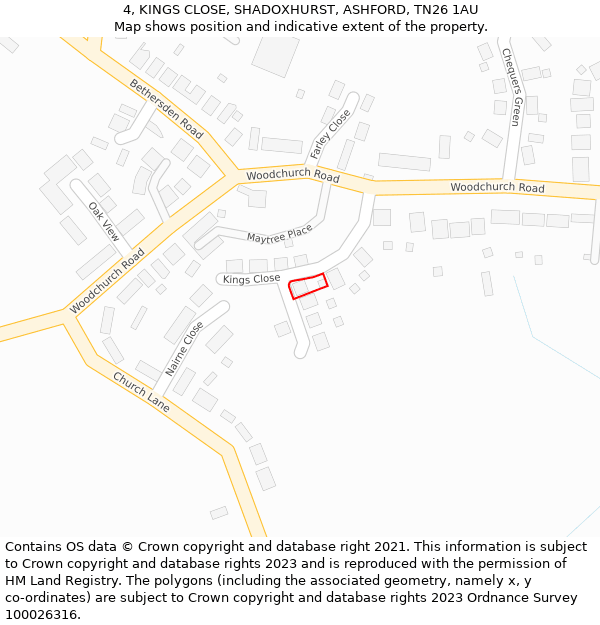 4, KINGS CLOSE, SHADOXHURST, ASHFORD, TN26 1AU: Location map and indicative extent of plot