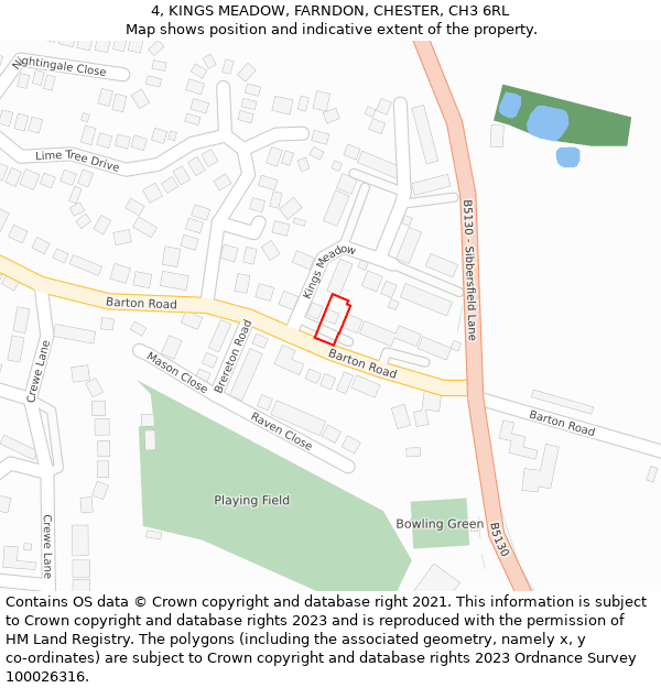 4, KINGS MEADOW, FARNDON, CHESTER, CH3 6RL: Location map and indicative extent of plot