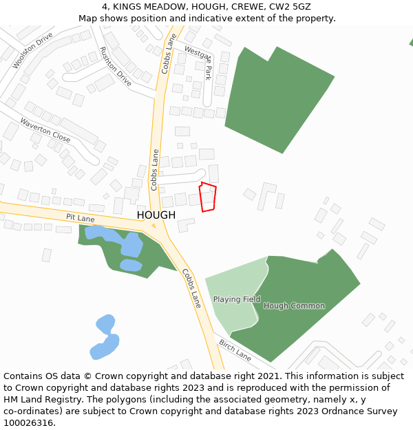 4, KINGS MEADOW, HOUGH, CREWE, CW2 5GZ: Location map and indicative extent of plot