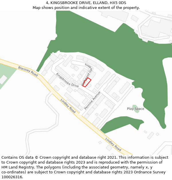 4, KINGSBROOKE DRIVE, ELLAND, HX5 0DS: Location map and indicative extent of plot