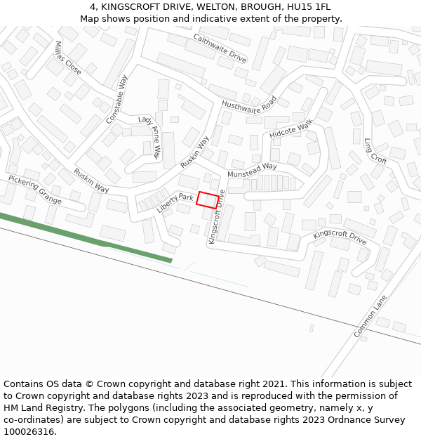 4, KINGSCROFT DRIVE, WELTON, BROUGH, HU15 1FL: Location map and indicative extent of plot