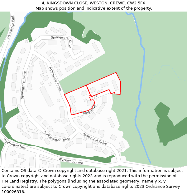 4, KINGSDOWN CLOSE, WESTON, CREWE, CW2 5FX: Location map and indicative extent of plot