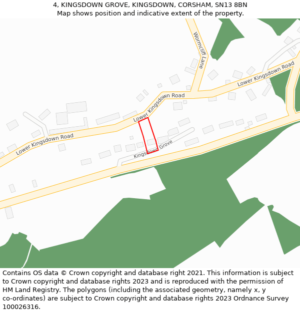 4, KINGSDOWN GROVE, KINGSDOWN, CORSHAM, SN13 8BN: Location map and indicative extent of plot