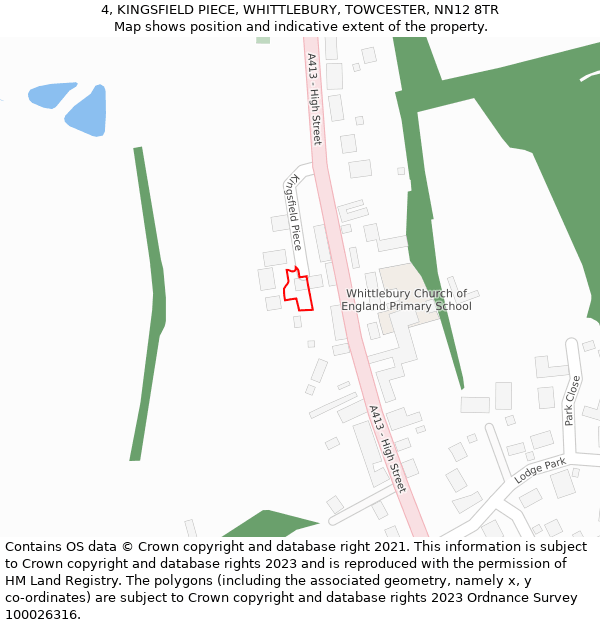 4, KINGSFIELD PIECE, WHITTLEBURY, TOWCESTER, NN12 8TR: Location map and indicative extent of plot